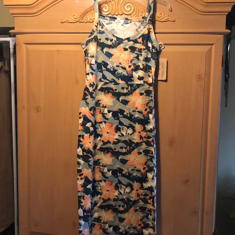 ORGANIC COTTON Tropical floral long hem 👗 dress.